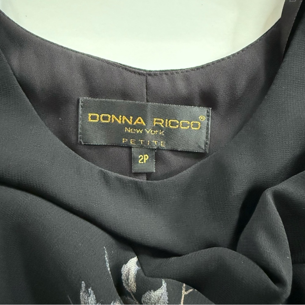 DONNA RICCO New York 2 PETITE Floral design on Black lined sheath maxi dress 2P - Picture 9 of 12